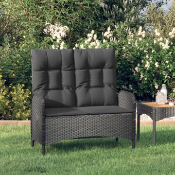 vidaXL Tuinbank verstelbaar met kussens 107 cm poly rattan zwart