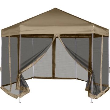 vidaXL Partytent met wanden zeshoekig 3,6x3,1 m taupe 220 g/m²