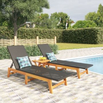 vidaXL 3-delige Loungeset poly rattan en massief acaciahout