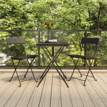 vidaXL Bistroset inklapbaar 3 st poly rattan zwart