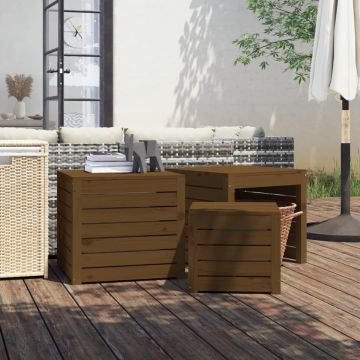 vidaXL 3-delige Tuinboxset massief grenenhout honingbruin