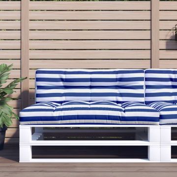 vidaXL Palletkussen 120x40x12 cm stof gestreept blauw en wit