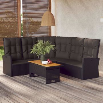 vidaXL 2-delige Loungeset met kussens poly rattan zwart