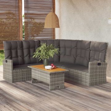 vidaXL 2-delige Loungeset met kussens poly rattan grijs