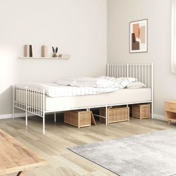 vidaXL Bedframe met hoofd- en voeteneinde metaal wit 120 x 190 cm