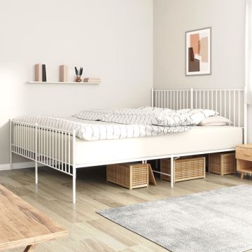 vidaXL Bedframe met hoofd- en voeteneinde metaal wit 183x213 cm