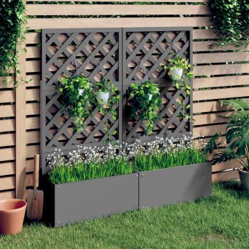 vidaXL Plantenbakken met latwerk 2 st 65x33x135 cm HKC grijs