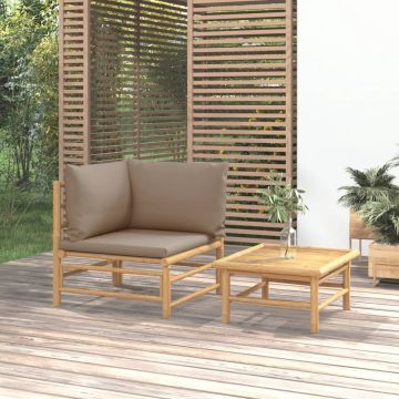 vidaXL 2-delige Loungeset met kussens bamboe taupe