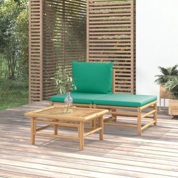 vidaXL 3-delige Loungeset met kussens bamboe groen