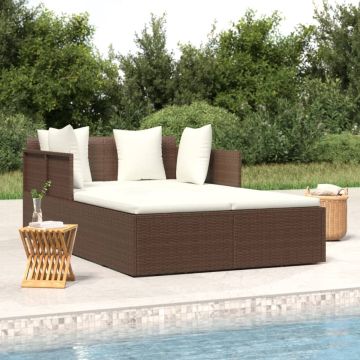 vidaXL Ligbed met kussens 182x118x63 cm poly rattan bruin