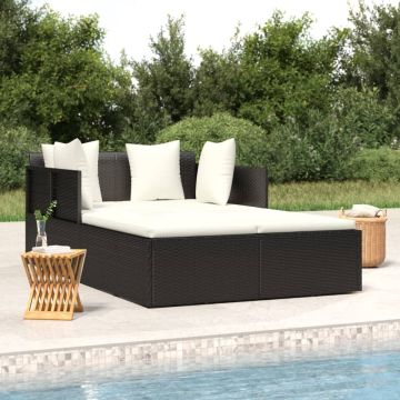 vidaXL Ligbed met kussens 182x118x63 cm poly rattan zwart