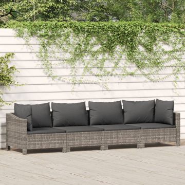 vidaXL 4-delige Loungeset met kussens poly rattan grijs