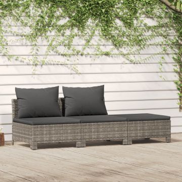 vidaXL 3-delige Loungeset met kussens poly rattan grijs