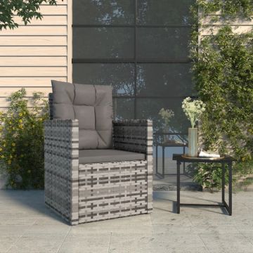 vidaXL Tuinstoel met kussens poly rattan grijs