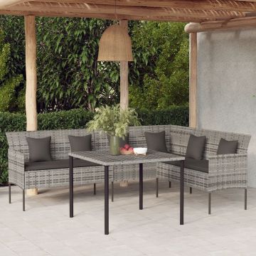 vidaXL 2-delige Tuinset met kussens poly rattan grijs