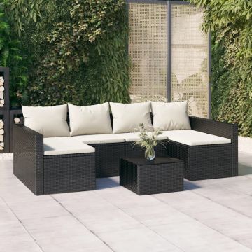 vidaXL 2-delige Loungeset met kussens poly rattan zwart