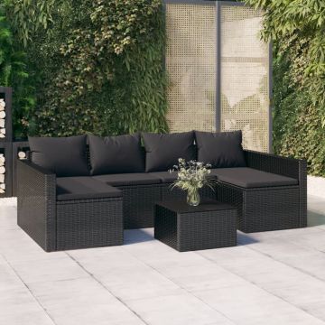 vidaXL 2-delige Loungeset met kussens poly rattan zwart