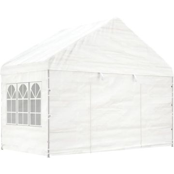 vidaXL Prieel met dak 4,08x2,23x3,22 m polyetheen wit