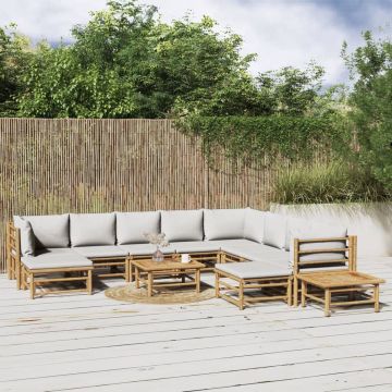 vidaXL 12-delige Loungeset met kussens bamboe lichtgrijs