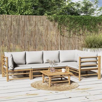 vidaXL 6-delige Loungeset met kussens bamboe lichtgrijs