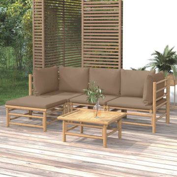 vidaXL 5-delige Loungeset met kussens bamboe taupe