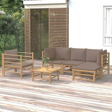 vidaXL 6-delige Loungeset met kussens bamboe taupe