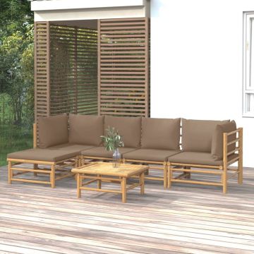 vidaXL 6-delige Loungeset met kussens bamboe taupe