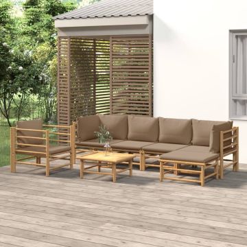 vidaXL 7-delige Loungeset met kussens bamboe taupe