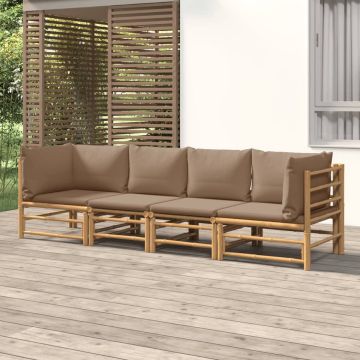 vidaXL 4-delige Loungeset met kussens bamboe taupe