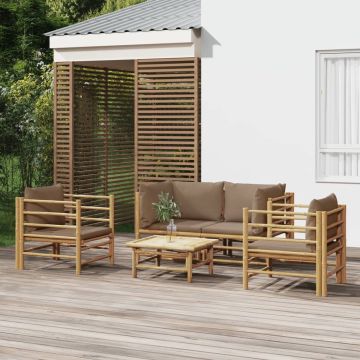 vidaXL 5-delige Loungeset met kussens bamboe taupe