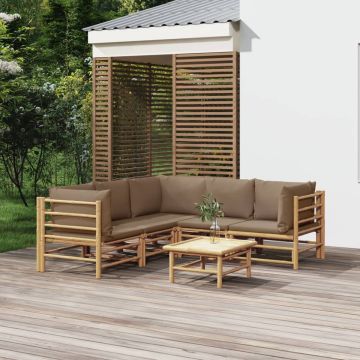 vidaXL 6-delige Loungeset met kussens bamboe taupe