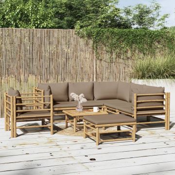 vidaXL 8-delige Loungeset met kussens bamboe taupe