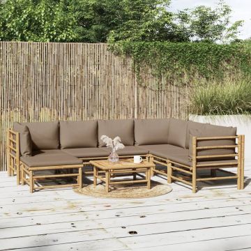 vidaXL 8-delige Loungeset met kussens bamboe taupe