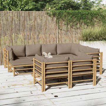 vidaXL 10-delige Loungeset met kussens bamboe taupe