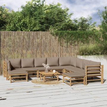 vidaXL 11-delige Loungeset met kussens bamboe taupe