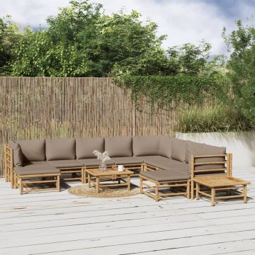 vidaXL 12-delige Loungeset met kussens bamboe taupe