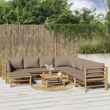 vidaXL 9-delige Loungeset met kussens bamboe taupe