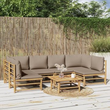 vidaXL 7-delige Loungeset met kussens bamboe taupe