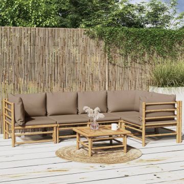 vidaXL 6-delige Loungeset met kussens bamboe taupe