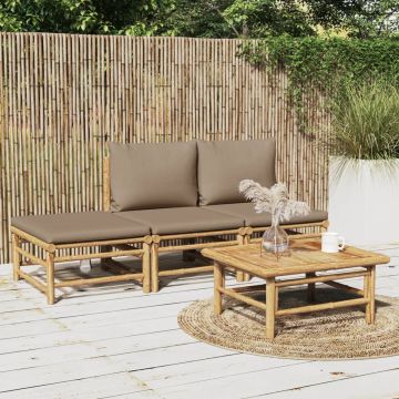 vidaXL 4-delige Loungeset met kussens bamboe taupe