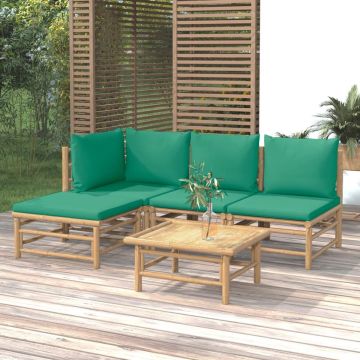 vidaXL 5-delige Loungeset met kussens bamboe groen