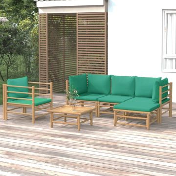 vidaXL 6-delige Loungeset met kussens bamboe groen