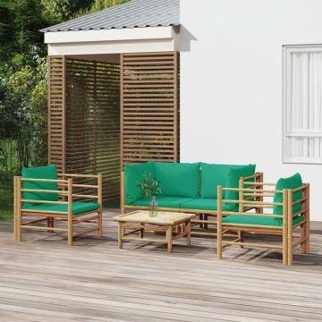 vidaXL 5-delige Loungeset met kussens bamboe groen