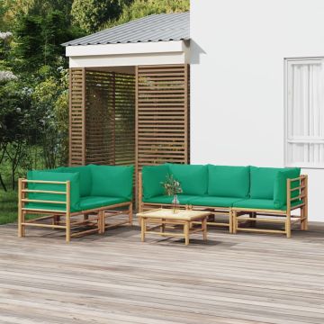 vidaXL 6-delige Loungeset met kussens bamboe groen