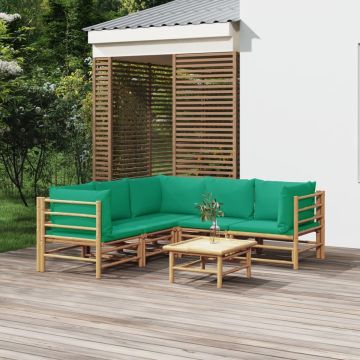 vidaXL 6-delige Loungeset met kussens bamboe groen