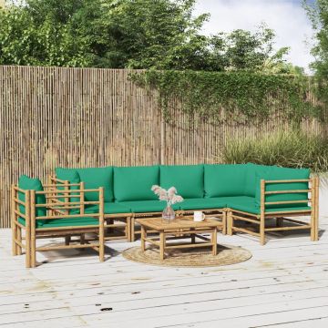 vidaXL 7-delige Loungeset met kussens bamboe groen