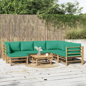 vidaXL 8-delige Loungeset met kussens bamboe groen