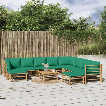 vidaXL 11-delige Loungeset met kussens bamboe groen