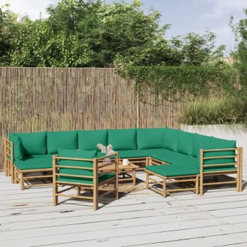 vidaXL 12-delige Loungeset met kussens bamboe groen