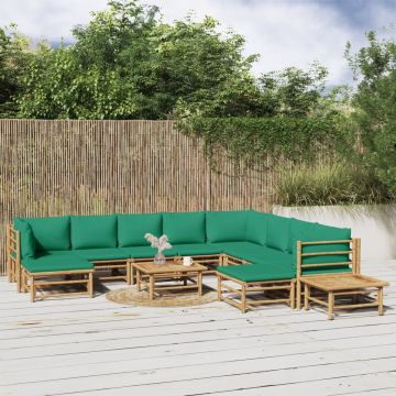 vidaXL 12-delige Loungeset met kussens bamboe groen